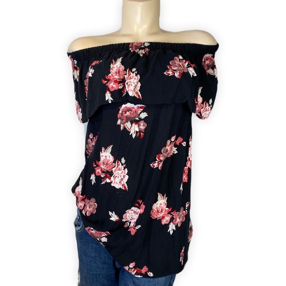 Womens Flower Printed Off Shoulder Ruffle Bardot Top • Small - Picture 4 of 7